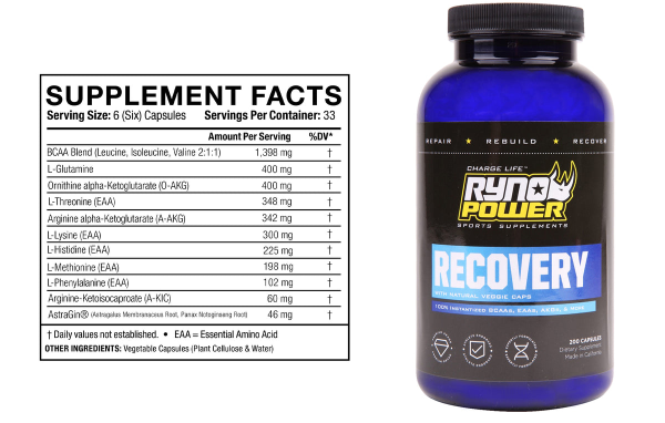 Supliment alimentar cu aminoacizi Ryno Power RECOVERY pentru recuperare după efort, 200 capsule, 3, nordicamoto.ro