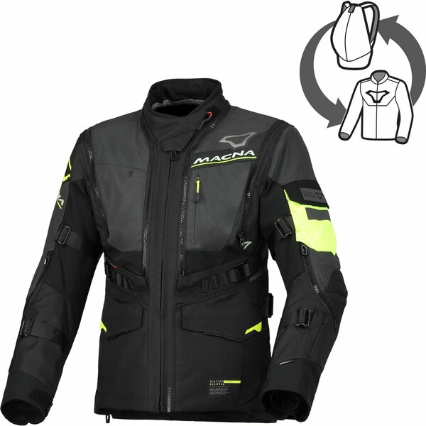 Geaca dama textil impermeabila touring/adventure MACNA FLEXODUS Night Eye™ XS Negru Night Eye/Galben fluo, 1, nordicamoto.ro