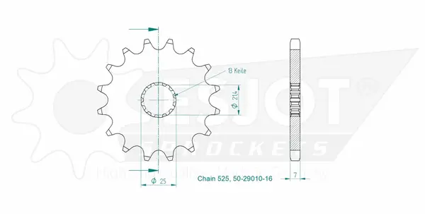 Pinion standard față 525, culoare naturală, 2, nordicamoto.ro