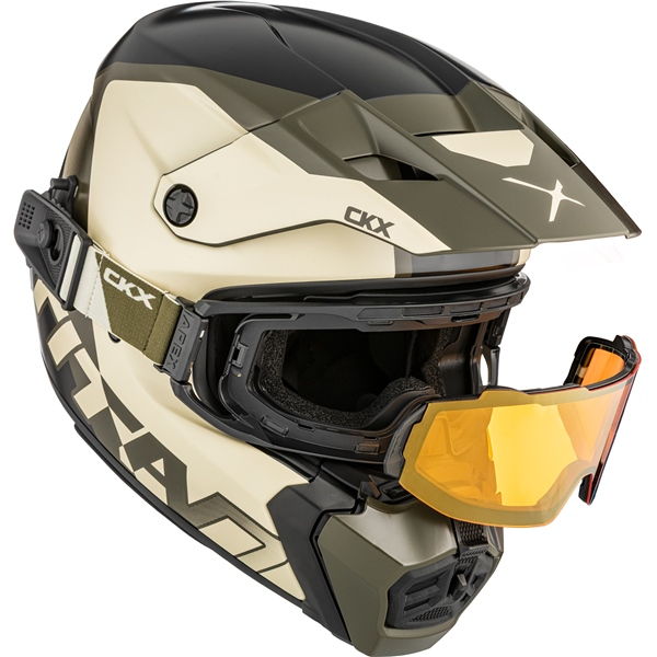 Cască CKX Titan AMS Nunavut bej/verde mat + ochelari de protecție, M, 6, nordicamoto.ro