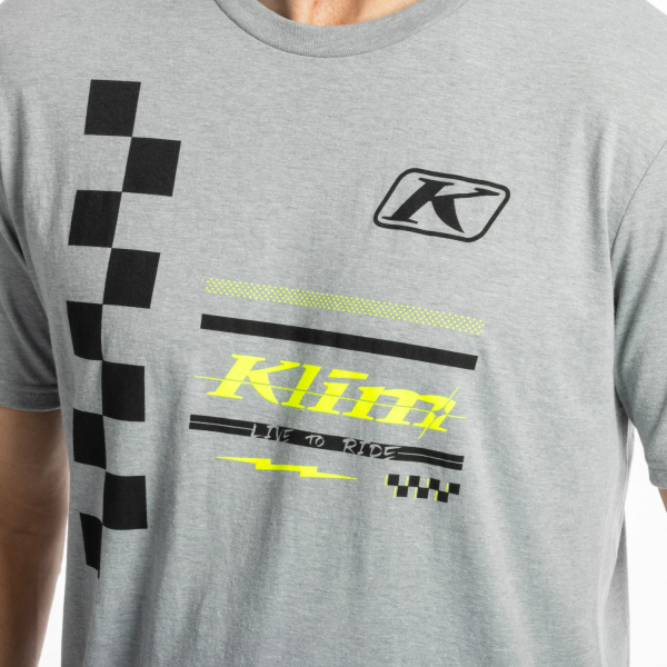 Tricou Klim Checkered Flag Tri-blend Black - White-5