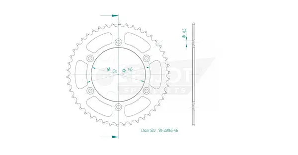 Pinion standard spate 520 negru, 2, nordicamoto.ro
