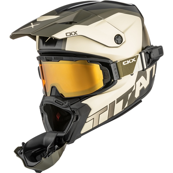 Cască CKX Titan AMS Nunavut bej/verde mat + ochelari de protecție, M, 13, nordicamoto.ro