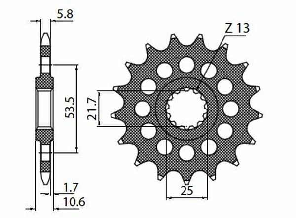 Pinion pentru arbore intermediar Powerdrive, negru, parkerizat, 1, nordicamoto.ro