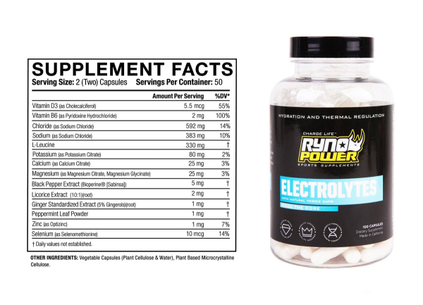 Supliment alimentar cu electroliți Ryno Power ELECTROLYTES, 100 capsule, 50 de porții, 3, nordicamoto.ro