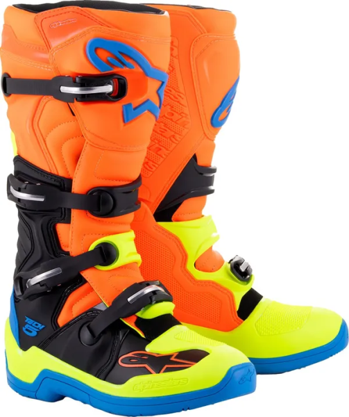 Cizme Alpinestars Tech 5 Fluorescent Orange/Fluorescent Yellow/Blue/Black-1