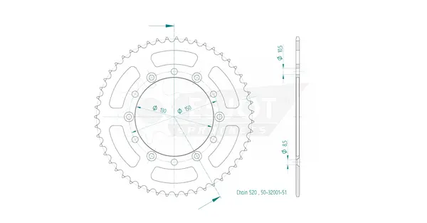 Pinion standard spate 520 negru, 2, nordicamoto.ro
