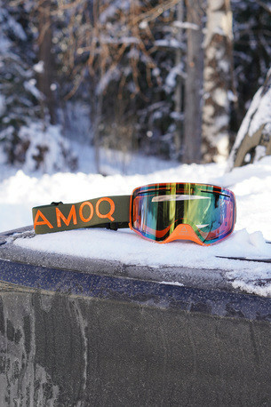 Ochelari Snowmobil AMOQ Vision Vent+ lentila magnetica Military Green/Orange - Gold Mirror-1