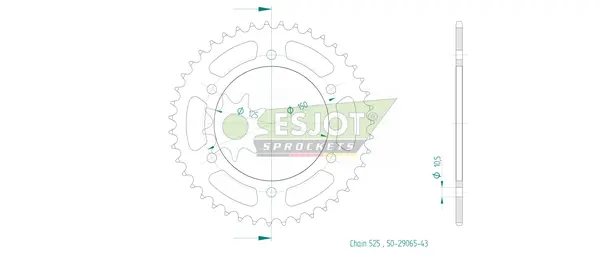 Pinion standard spate 525 negru, 2, nordicamoto.ro