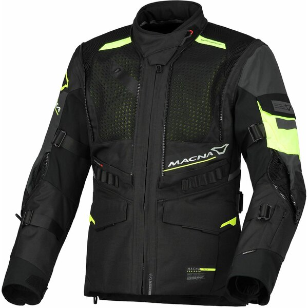 Geaca dama textil impermeabila touring/adventure MACNA FLEXODUS Night Eye™ XS Negru Night Eye/Galben fluo, 9, nordicamoto.ro