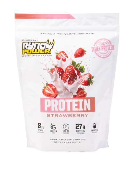 Pudră proteică din zer Ryno Power PROTEIN Premium Whey cu căpșuni, 1 lb, 1, nordicamoto.ro