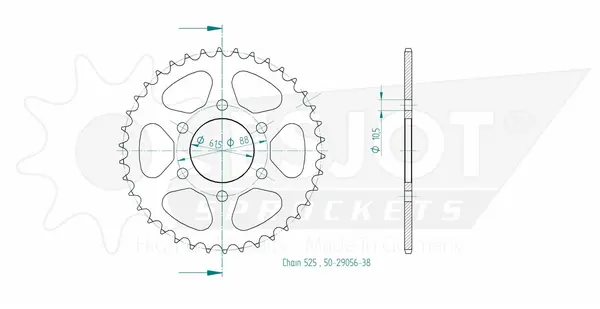 Pinion standard spate 525 negru, 2, nordicamoto.ro