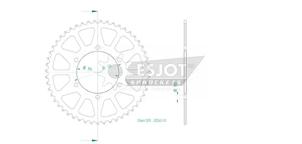 Pinion standard spate 520 negru, 2, nordicamoto.ro