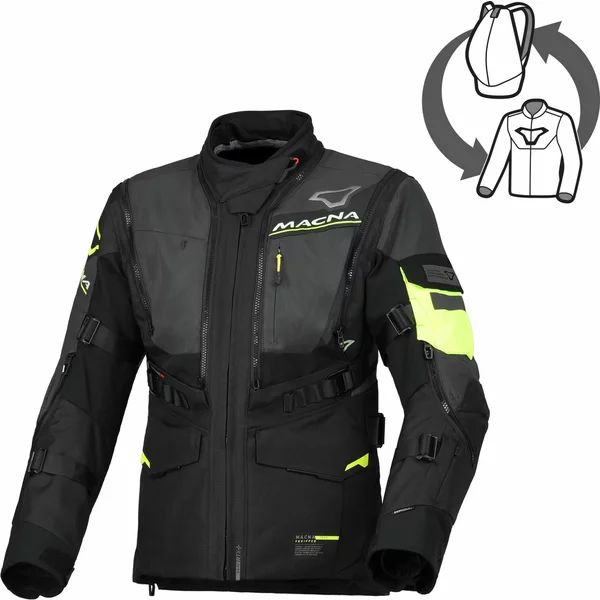 Geaca dama textil impermeabila touring/adventure MACNA FLEXODUS Night Eye™ S Negru Night Eye/Galben fluo, 1, nordicamoto.ro