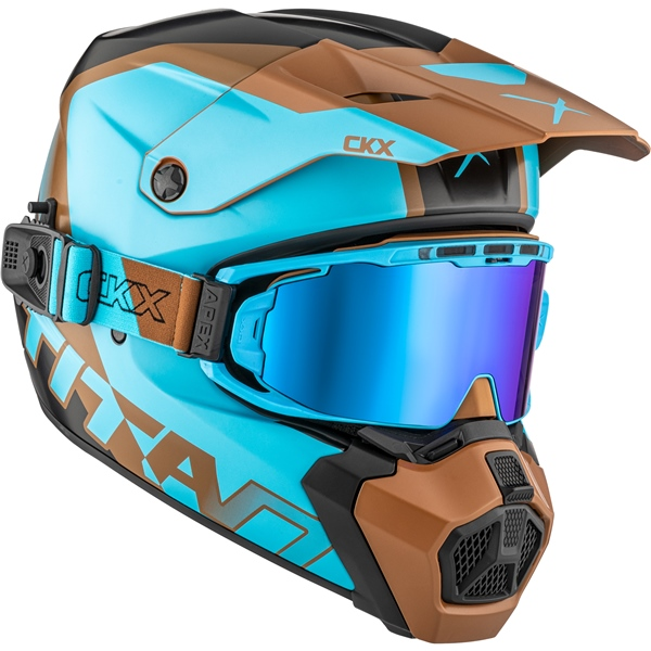 Cască CKX Titan AMS Nunavut Albastru/Pecan Mat + ochelari de protecție, M, 5, nordicamoto.ro