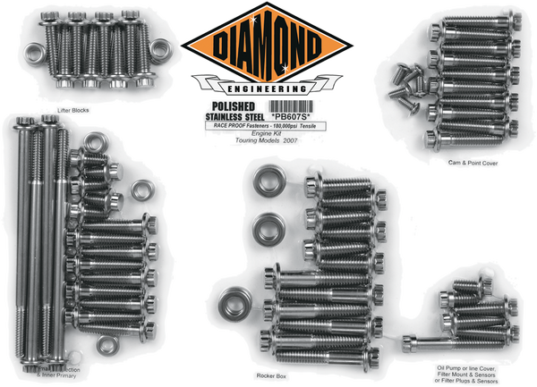 Bolt Kit Eng 07-16 Fl Polished, Stainless Steel, 1, nordicamoto.ro