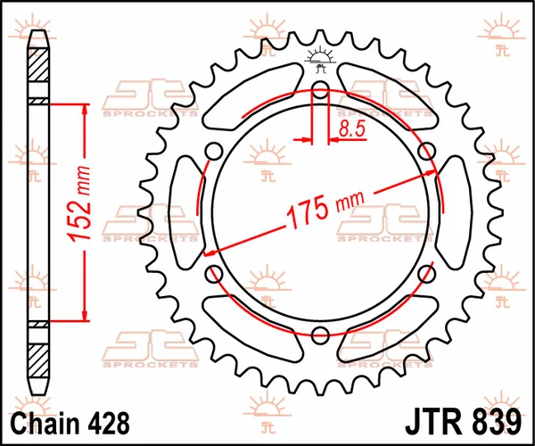 JT SPROCKETS Pinion spate, culoare naturală, 1, nordicamoto.ro