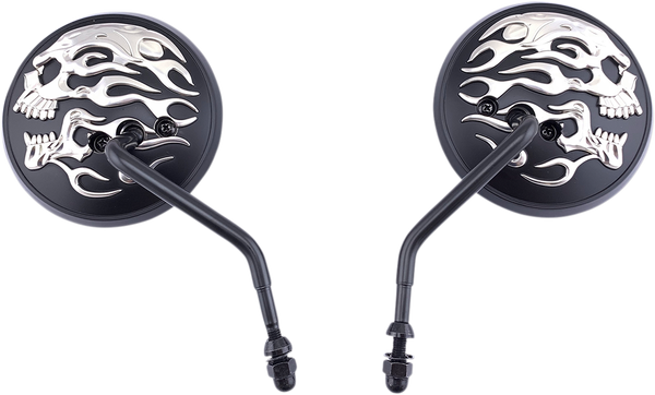 Flaming Skull Round Mirror Black, 1, nordicamoto.ro