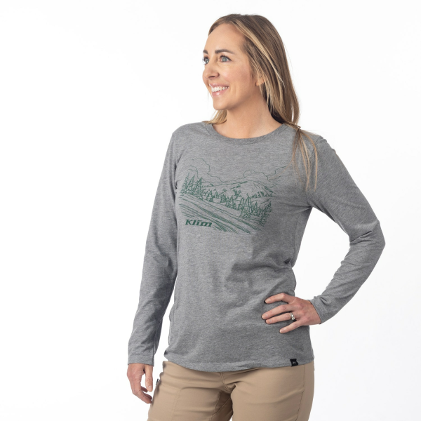Tricou Dama Klim Haven Tri-blend LS Heathered Gray - Rain Forest-6