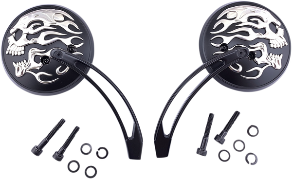 Flaming Skull Round Mirror Black, 1, nordicamoto.ro