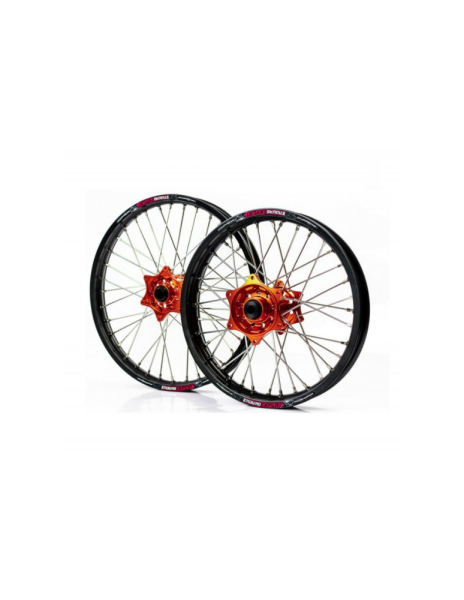 Set roti enduro KTM/Husqvarna 21"x1.60 ax 22mm / 18"x2.15 ax 20mm orange hub Enduro Expert SRE2118OREE