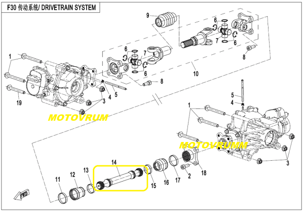 AX CARDAN SPATE CFMOTO CFORCE 400 / 450 / 500 / 520 / 550 / 600 / 625 ATR / AU / TOURING =>LONG-0