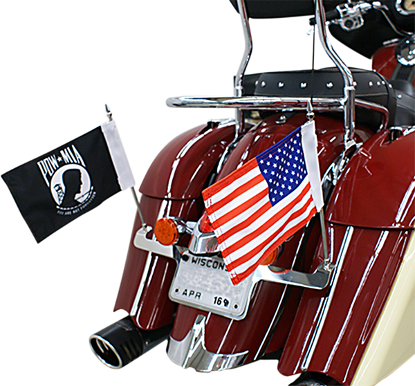 Laydown License Plate And Double Flag Holder Chrome, 1, nordicamoto.ro