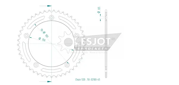 Pinion standard spate 520 negru, 2, nordicamoto.ro
