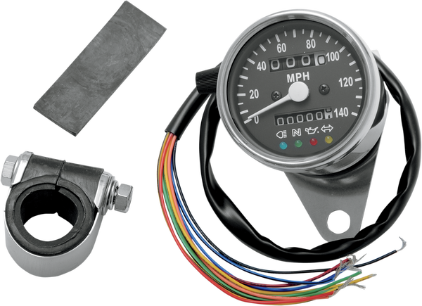 2.4(r) Mini Mechanical Speedometer With Led Indicators Black, 1, nordicamoto.ro