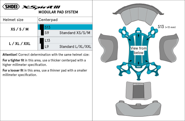 Căptușeală centrală cască SHOEI XSPR3 Type-I L-XXL-0