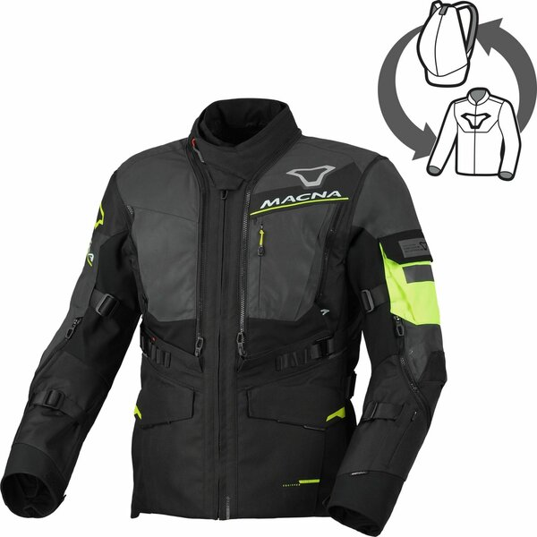 Geaca textil impermeabila touring/adventure MACNA FLEXODUS Night Eye™ S Negru Night Eye/Galben fluo, 1, nordicamoto.ro