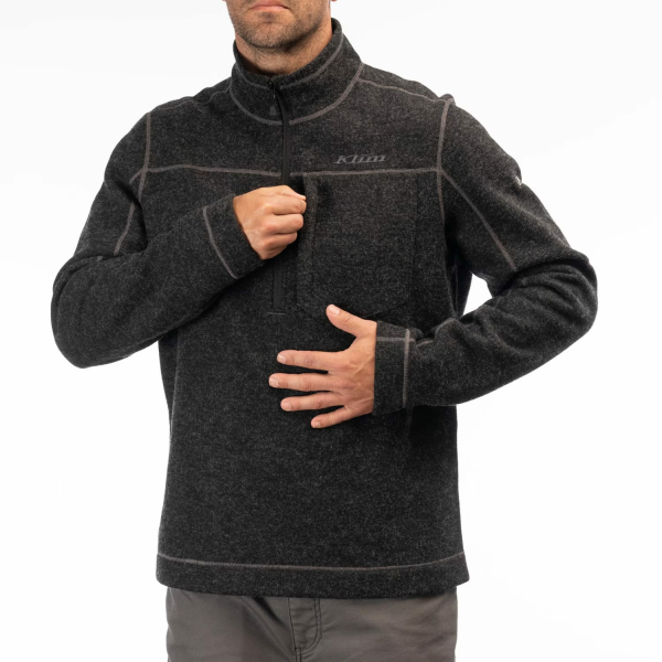 Pulover Snowmobil Klim Bighorn Canyon Wool Fleece 1/4 Zip Mid Layer Black Heather-13