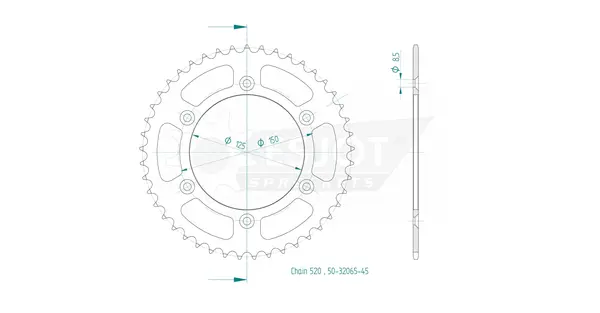 Pinion standard spate 520 negru, 2, nordicamoto.ro