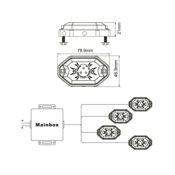 BARA LED SHARK LED LIGHT 40x72mm, 3W, MULTI-COLOR, BLUETOOTH CONTROL, 4 PCS SET-1