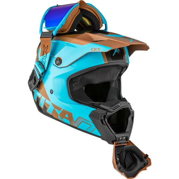 Cască CKX Titan AMS Nunavut Albastru/Pecan Mat + ochelari de protecție, M, 3, nordicamoto.ro