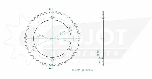 Pinion standard spate 525 negru, 2, nordicamoto.ro