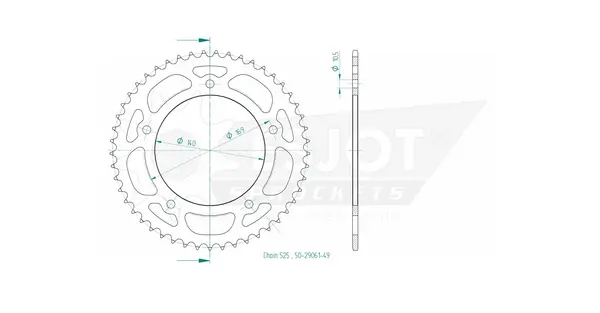 Pinion standard spate 525 negru, 2, nordicamoto.ro