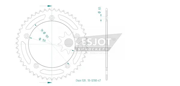 Pinion standard spate 520 negru, 2, nordicamoto.ro