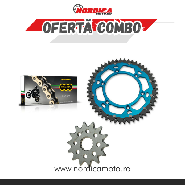 Pachet Lant REGINA Z-Ring 118 zale + Pinion fata KTM Moto Master + Pinion dual KTM Moose Racing ALBASTRU