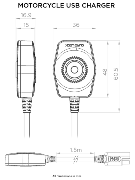 Încărcător USB Quad Lock pentru motocicletă-0