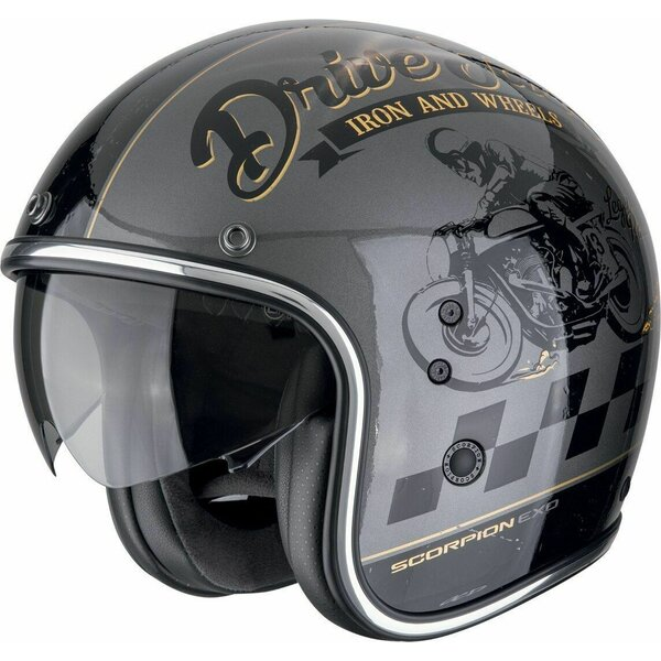 Casca open face SCORPION BELFAST EVO DRIVE FAST S Argintiu/Negru/Auriu, 4, nordicamoto.ro