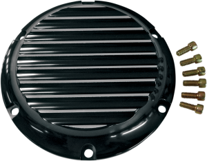 Billet Derby Cover Silver, Black Anodized