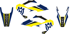 Graphics Kit With Seat Cover Blue, White, Yellow