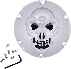 Chrome 3-d Skull Derby Cover Black, Chrome