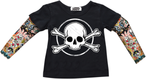 Boys Skull & Bones Tattoo Sleeve Shirt Black 2t Black 2T, 1, nordicamoto.ro