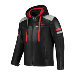 Geaca Piele Rusty Stitches Jari Hooded V2 Black/Light Grey/Red
