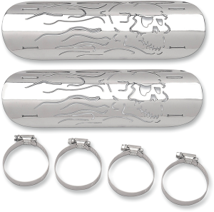 Flaming Skull Heat Shields Chrome, 1, nordicamoto.ro