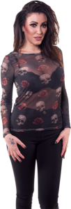 Women's Floating Skulls Sheer Shirt Black XL, 2, nordicamoto.ro
