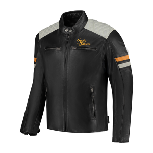Geaca Piele Rusty Stitches Jari V2 Black/Light Grey/Gold