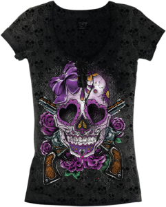 Women's Day Of The Dead Gun T-shirt Black L +, 2, nordicamoto.ro